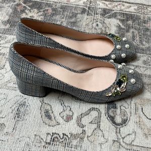 J crew plaid block heels
